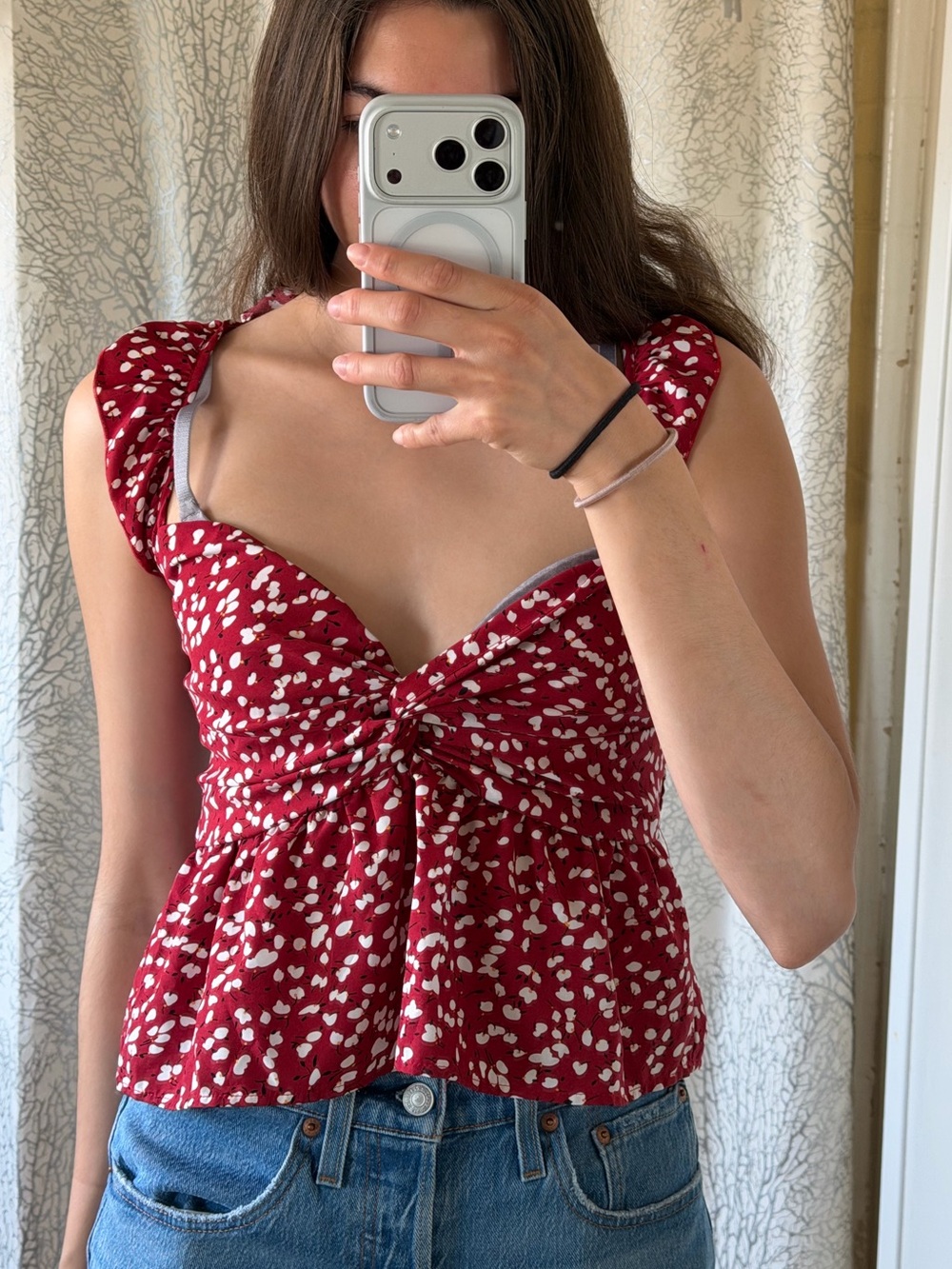 SHEIN Red Printed Knot-Front Camisole